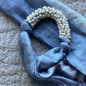Silk dupioni and pearl embellished scarf
